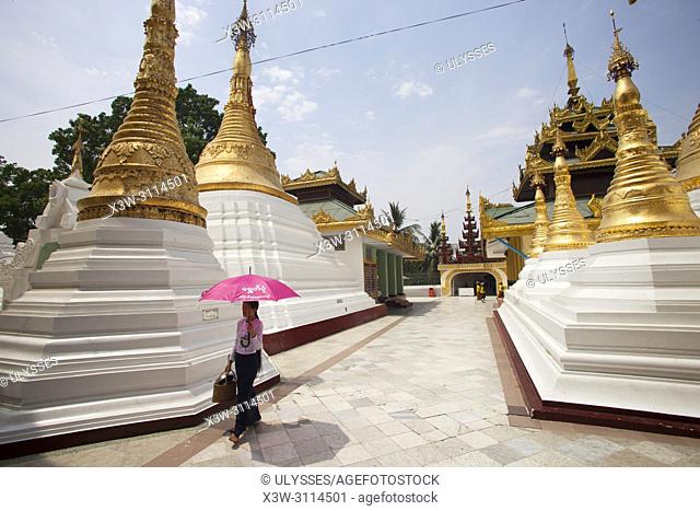 Stupas and temples inside the Shwedagon pagoda, Yangon, Myanmar, Asia