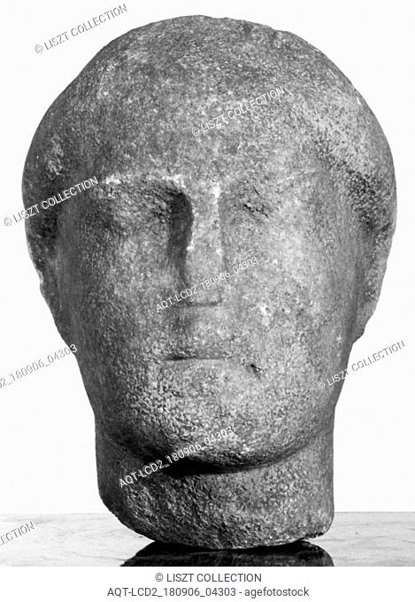 Head from a Statue; Etruria; late 5th century B.C; Marble; 11.4 × 11.6 × 13 cm (4 1, 2 × 4 9, 16 × 5 1, 8 in.)