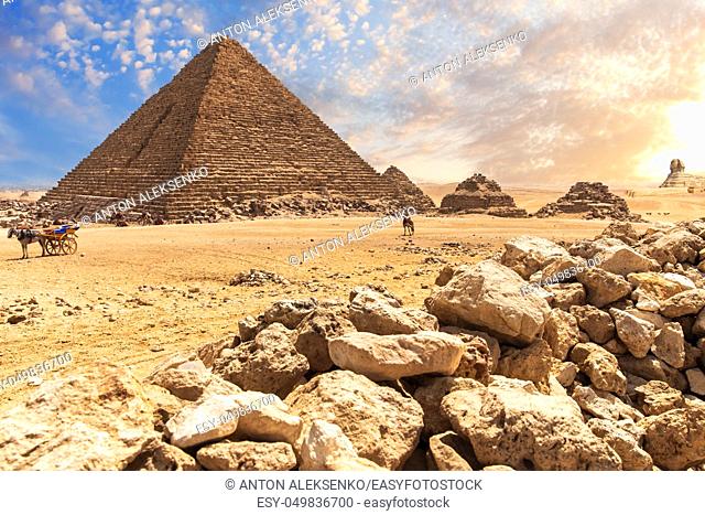 The Menkaure Pyramid of Giza, a beautiful ancient tomb, desert view