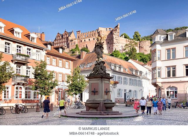Kornmarkt (square) with castle ruins, Heidelberg, Baden-Wurttemberg, Germany
