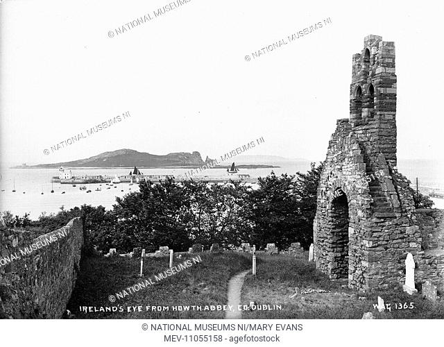 Ireland's Eye from Howth Abbey, Co. Dublin - a view from the derelict abbey to Howth harbour and Ireland's eye beyond. (Location: Republic of Ireland: County...