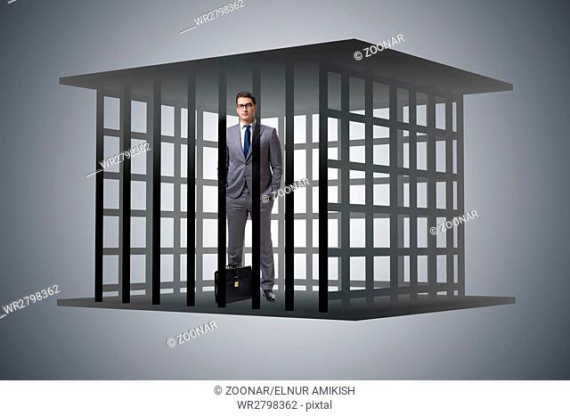Businessman in the cage business concept