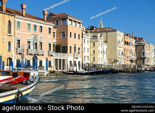 Water Canal with Old Houses in a Sunny Day in Venice, Veneto in Italy