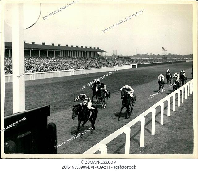 Sep. 09, 1953 - Queen seen her horse Aureole Beaten into third place in the St. Leger: H.M. The Queen was at Doncaster this afternoon and saw her horse Aureole...