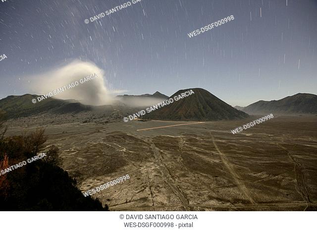 Indonesia, Java, Volcanos Bromo, Batok and Semeru at night
