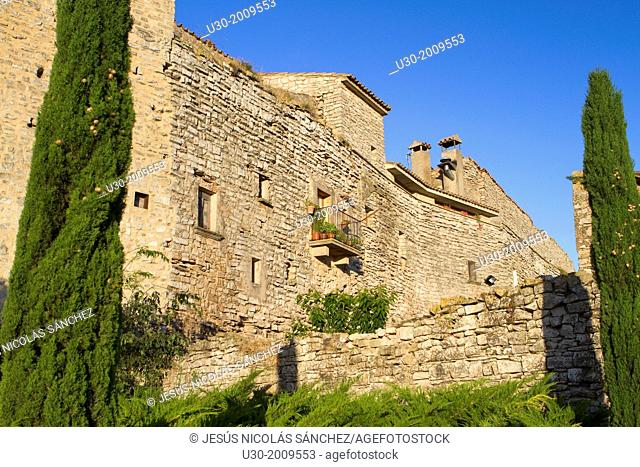 Church tower of Montfalcó Murallat, a extremly small medieval and fortified village. Segarra. Lleida province. Spain