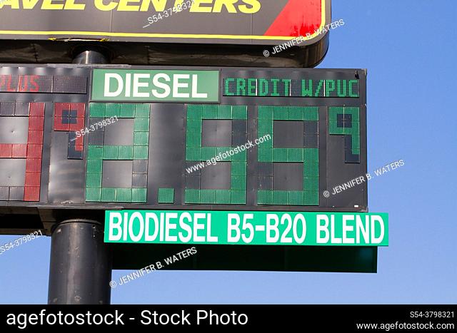 Diesel fuel price on a sign in US dollars, Oregon, USA