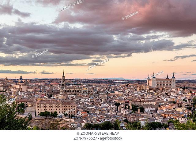 Sunset cityscape of ancient city of Toledo, Spain, Europe