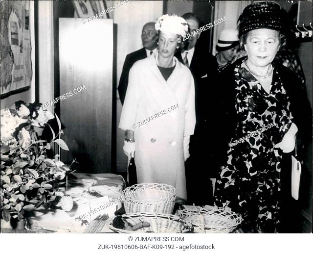Jun. 06, 1961 - German President Luebke on State Visit to Paris. OPS: Frau Luebke, wife of the German President, accompanied by Mrs