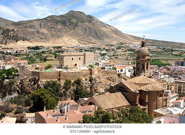 Church and Alcazaba in Loja. Granada province. Andalucia. Spain