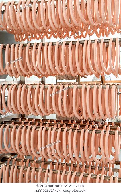 sausage hanging in the warehouse