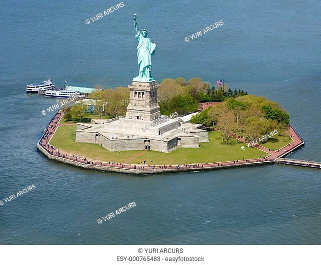 Beautiful view of Statue of Liberty New York from the sky