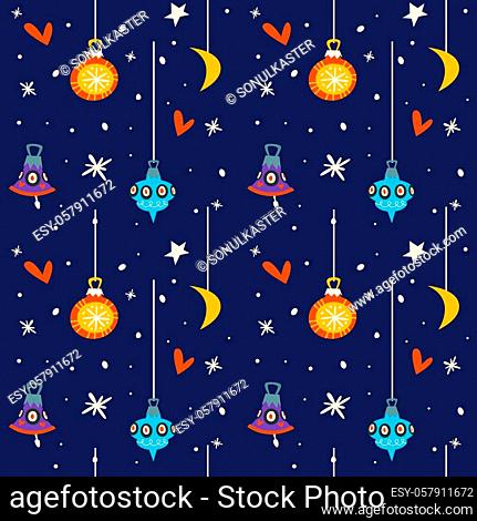 Starry night at winter sky merry Christmas holiday New Years eve vector shooting start in evening blizzard and snowing weather stardust celestial bodies...