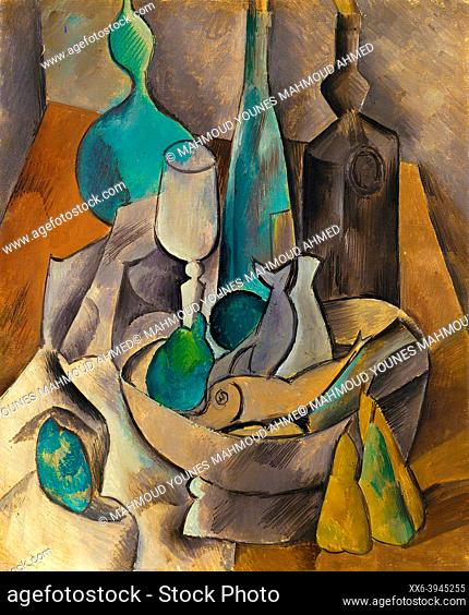 Pablo Picasso, Poissons et bouteilles, is an oil painting on canvas 1908 - by a Spanish painterArtist Pablo Ruiz Picasso (1881 –1973).