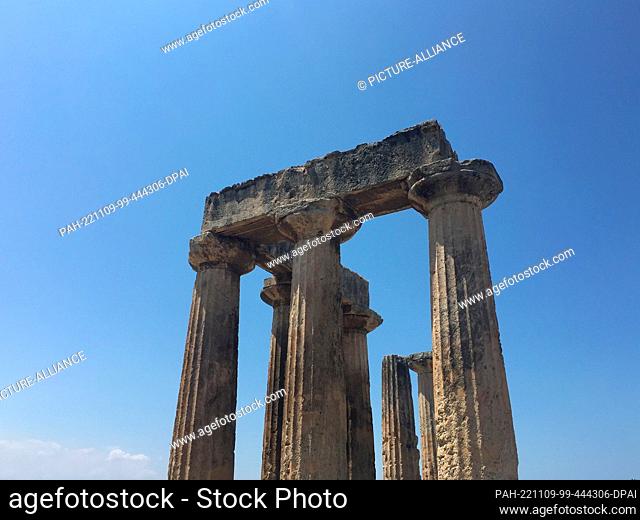 FILED - 05 June 2017, Greece, Korinth: The temple of Apollo in Corinth. According to the myth by Euripides, Medea killed her two children in the Greek city as...