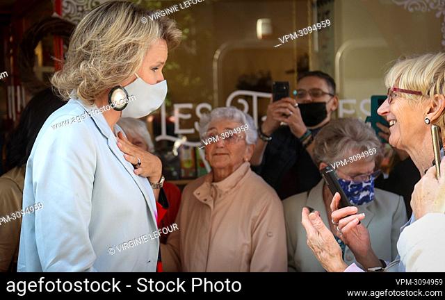 Queen Mathilde of Belgium pictured after a royal visit at Tarte Verte company which produce biscuits, and was created thanks to the Micro-Start company in...