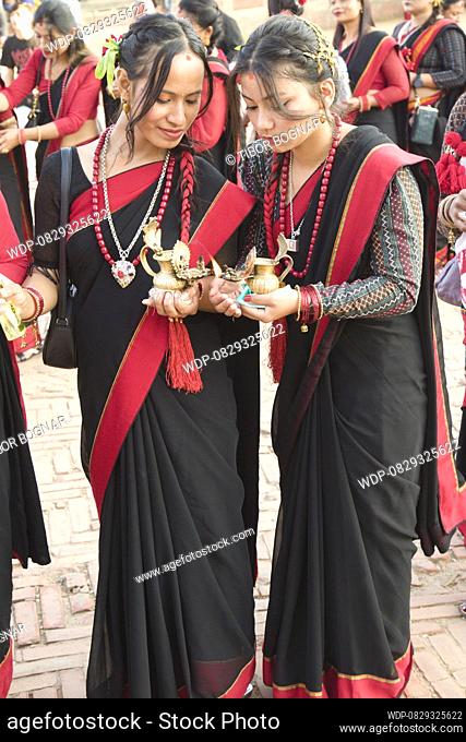 Nepal, Bhaktapur, Dashain Festival, people, procession, , Credit:Tibor Bognar / Avalon
