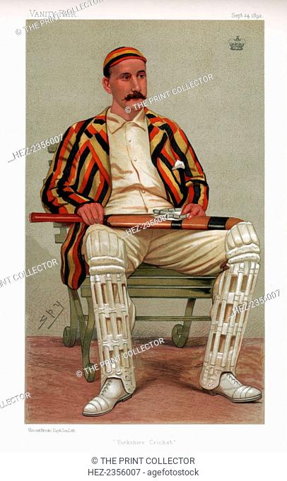 'Yorkshire Cricket', 1892. A portrait of Lord Hawke. Martin Bladen Hawke, 7th Baron Hawke (1860-1938) captained the Yorkshire County Cricket Club for 28 seasons
