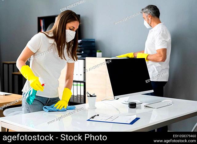 Cleaning Service Janitor Cleaner With Mop In Face Mask