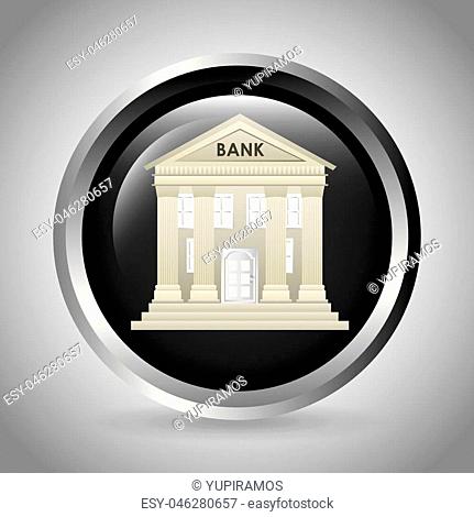 black button with bank icon over gray background. vector illustration