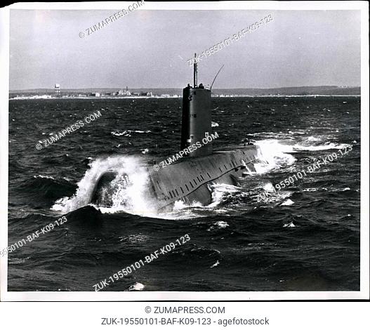 Jan. 01, 1955 - Ushering in a New Era of transportation, the atomic powered submarine USS Naitilus, is pictured underway on her initial sea trial in Long Island...
