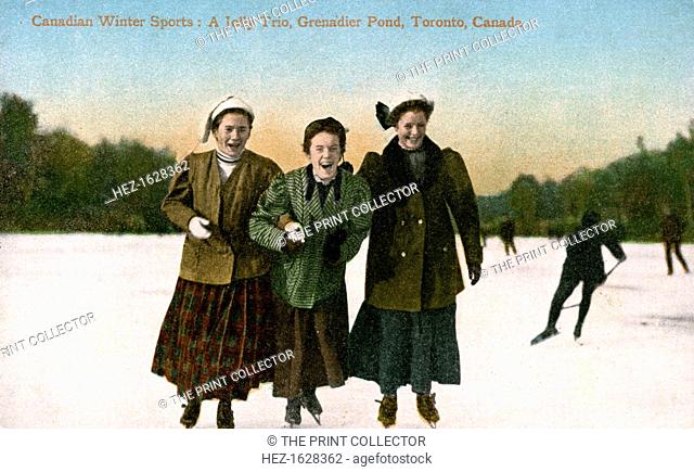 Canadian Winter Sports: A Jolly Trio, Grenadier Pond, Toronto, Canada, 20th Century