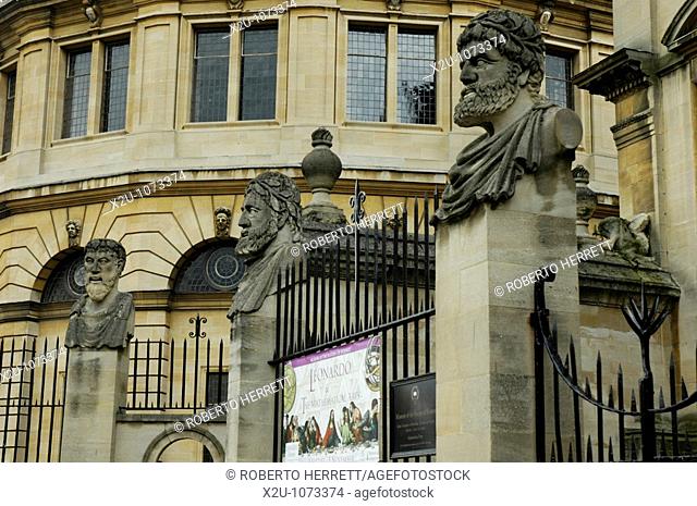 Statues of classical philosophers outside the Sheldonian Theatre, Oxford, England