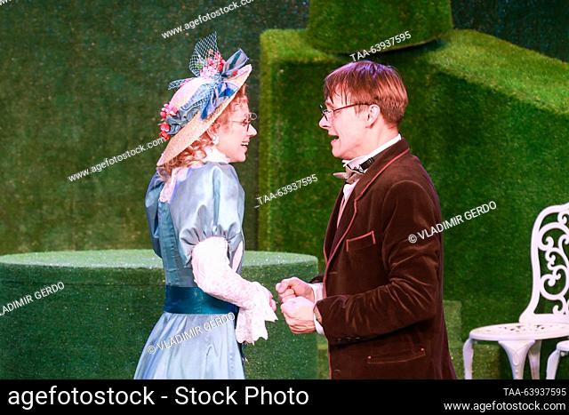 RUSSIA, MOSCOW - OCTOBER 26, 2023: Yekaterina Lisitsyna as Kitty Verdun and Alexander Seppius as Jack Chesney perform during the premiere of Dmitry Astrakhan's...