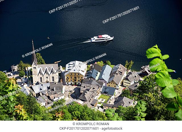 Vista of Hallstatt town with church and with ship on the Hallstatt lake . (CTK Photo/Roman Krompolc)
