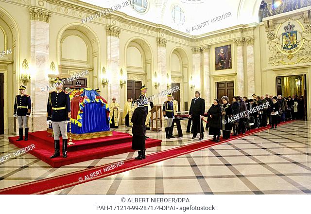 Coffin of late King Michael I of Romania lies in state in the Throne Hall of the Royal Palace in Bucharest, on December 14