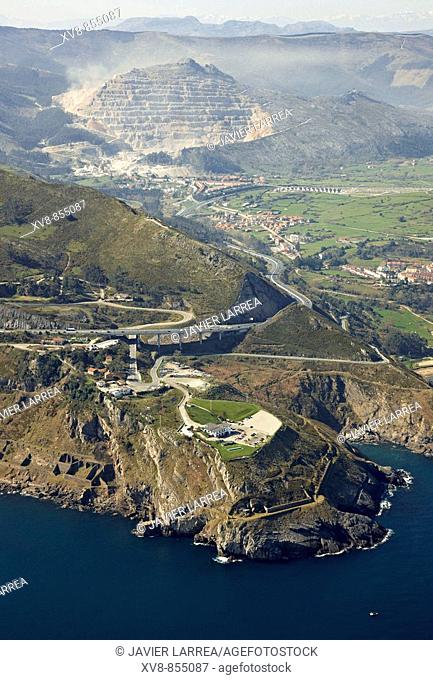 Mioño, Santullan quarries in background, Santullan, Castro Urdiales, Cantabria, Spain