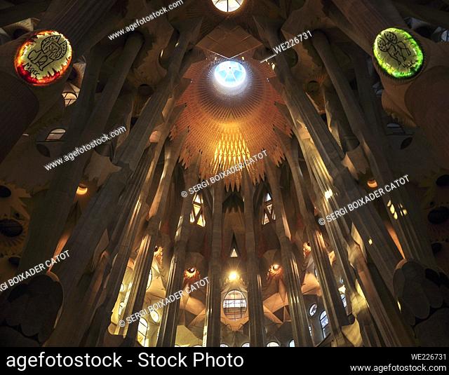 Columns of the apse and the baldachin above the altar of the Sagrada Familia (Barcelona, Catalonia, Spain)