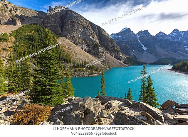 Mountains and Moraine Lake in the Banff National Park, Alberta, Canada