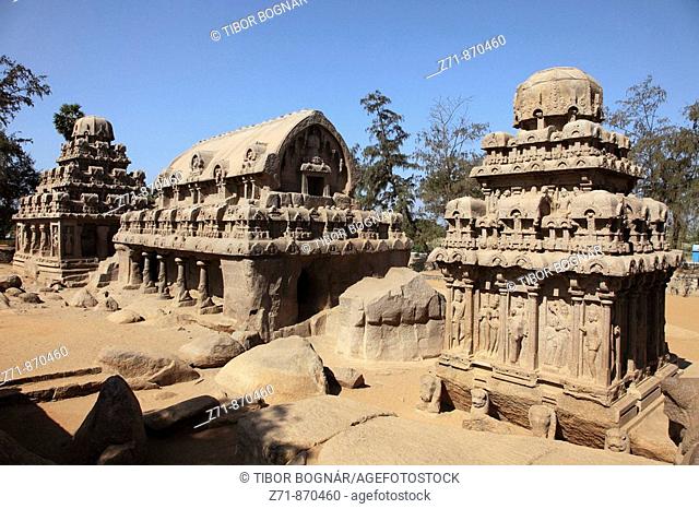 India, Tamil Nadu, Mamallapuram, Mahabalipuram, Five Rathas, rock temples