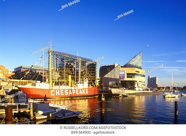 Maritime Museum, Inner Harbour Skyline, Baltimore, Maryland, Usa