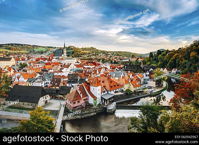 Old town Cesky Krumlov in Czech republic. Autumn season. UNESCO World Heritage Site