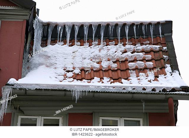 Icicles on the roof of a house