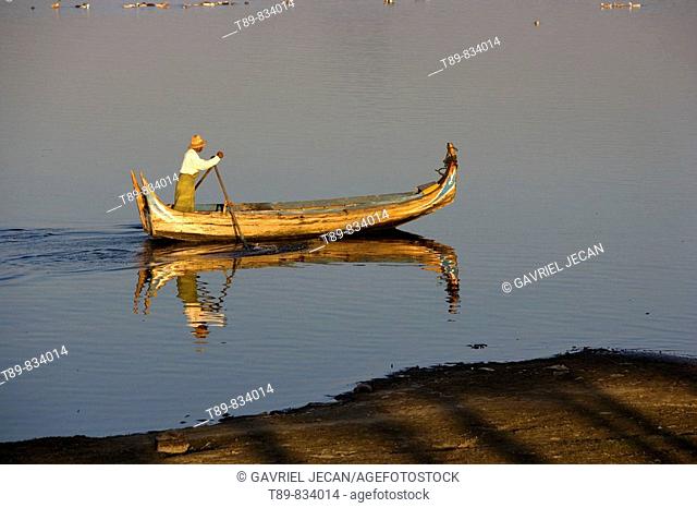 Fishing Boat on Lake Taungthaman
