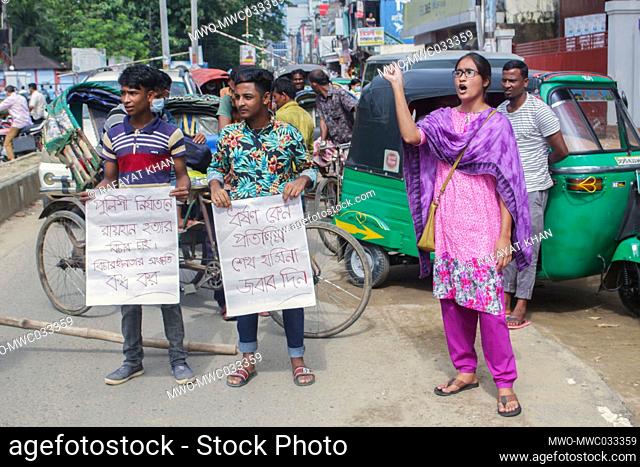 Road blockade in protest of attacks by student league, youth league and police in a long march against rape and impunity. Bangladesh