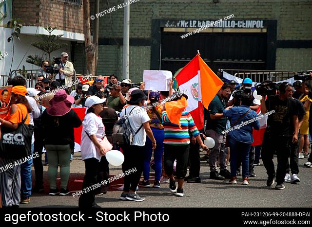 06 December 2023, Peru, Lima: Supporters wait outside the Barbadillo prison for the release of Peruvian President Fujimori