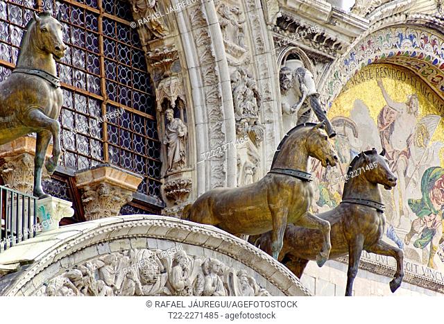 Venice (Italy). Architectural detail of the facade of the Basilica of San Marco in Venice city