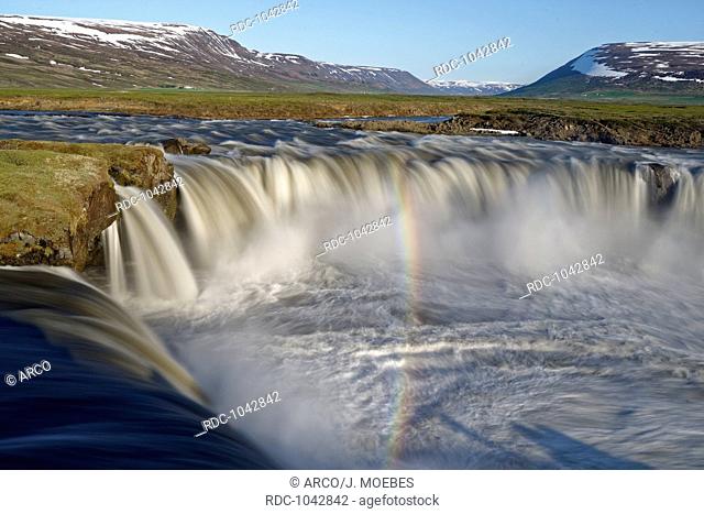 waterfall Godafoss, waterfall of the Gods, river Skjalfandafljot, Laugar, area of Pingeyjarsveit, Iceland, Europe