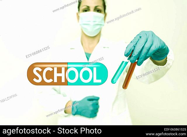 Conceptual display School, Business concept any institution which instruction is given in particular discipline Studying New Cure For Infections Presenting...