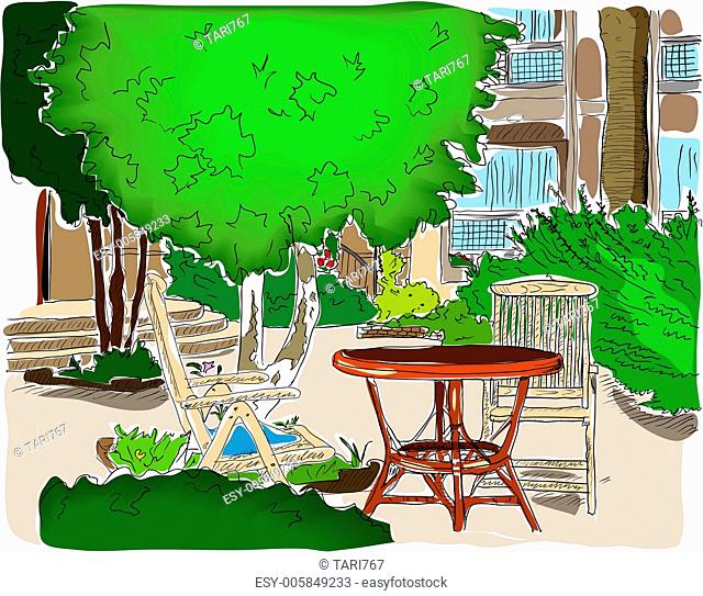 Cafe in the Garden. Full colored version