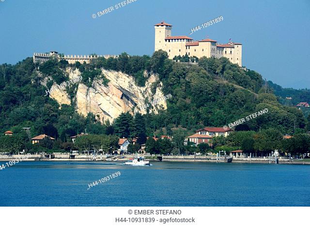 Italy, Europe, Angera, Varese, Lombardy, Rocca Boromea, fort, cliff, lake, Lago Maggiore