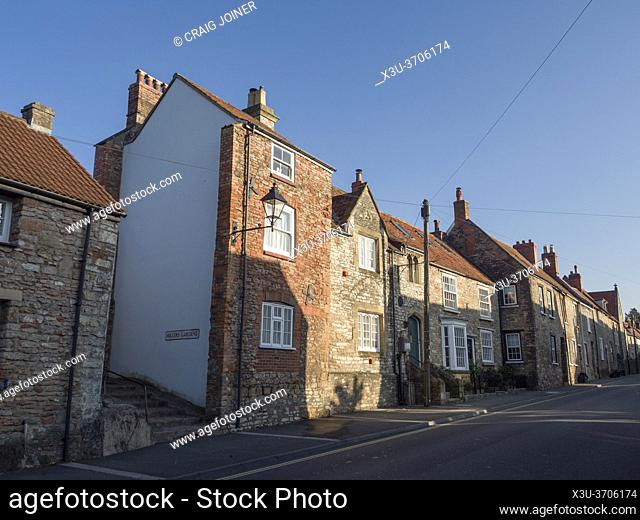 Cottages on St Thomas Street in the city of Wells, Somerset, England
