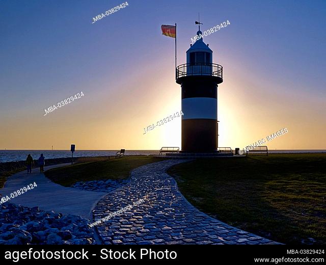 Lighthouse 'Kleiner Preusse' in the port of Wremen, Wurster coast, Cuxhaven district, Lower Saxony, Germany