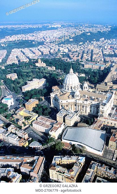 Aerial view of Saint Peter's Basilica and Square during the canonization of monsignor Josemaria Escriva de Balaguer, founder of the institution of the Roman...