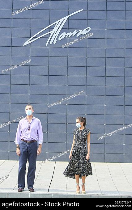 King Felipe VI of Spain, Queen Letizia of Spain, Fernando Alonso visit to the Fernando Alonso Museum and Circuit on July 31, 2020 in Llanera, Spain