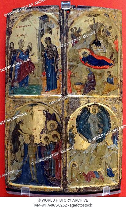 Icon with four church feasts, probably painted in Thessalonica, 1310—1320, Egg tempera, gilding, wood, gesso Greece, the most important artistic centre in the...